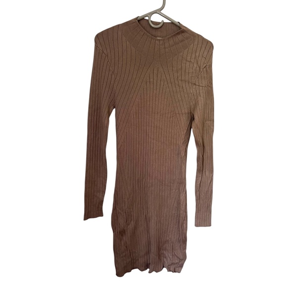 Abercrombie & Fitch Tan Ribbed Knit Bodycon Dress Large - Picture 1 of 3